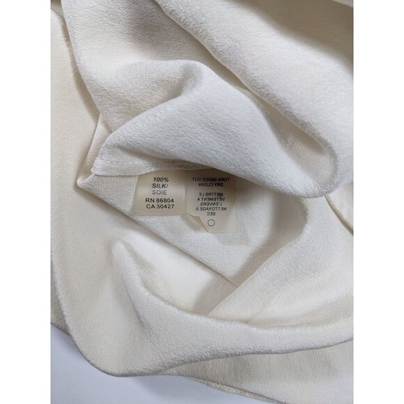 Magaschoni Silk Blouse Cream Ivory 2 Lace-up Neckline Pockets - Picture 3 of 7